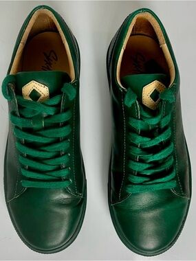 Six Hundred Four Green Leather Sneakers Low Top Lace Up Minimalist Size 7.5